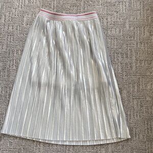 kate spade Metallic Silver Pleated Midi Skirt with Pink Elastic Waistband